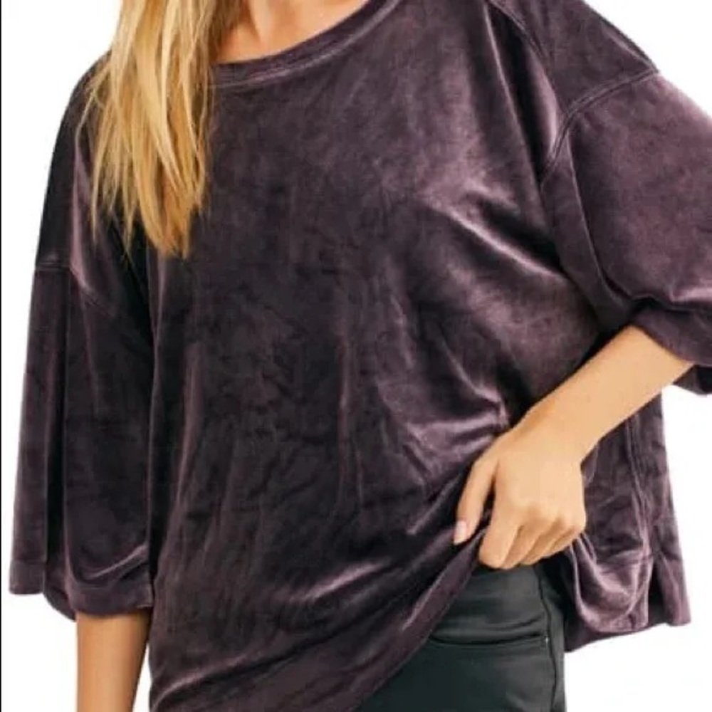 We The Free (Free People) Valerie Velour Top in Purple - Picture 1 of 3